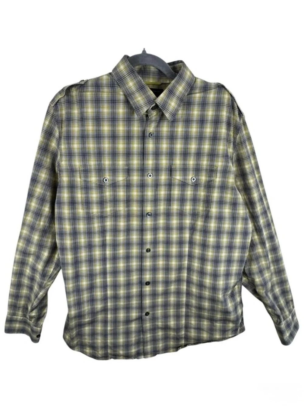 Banana Republic Cotton Slim Fit Green Gray‎ Plaid Long Sleeve Button Up Men's L